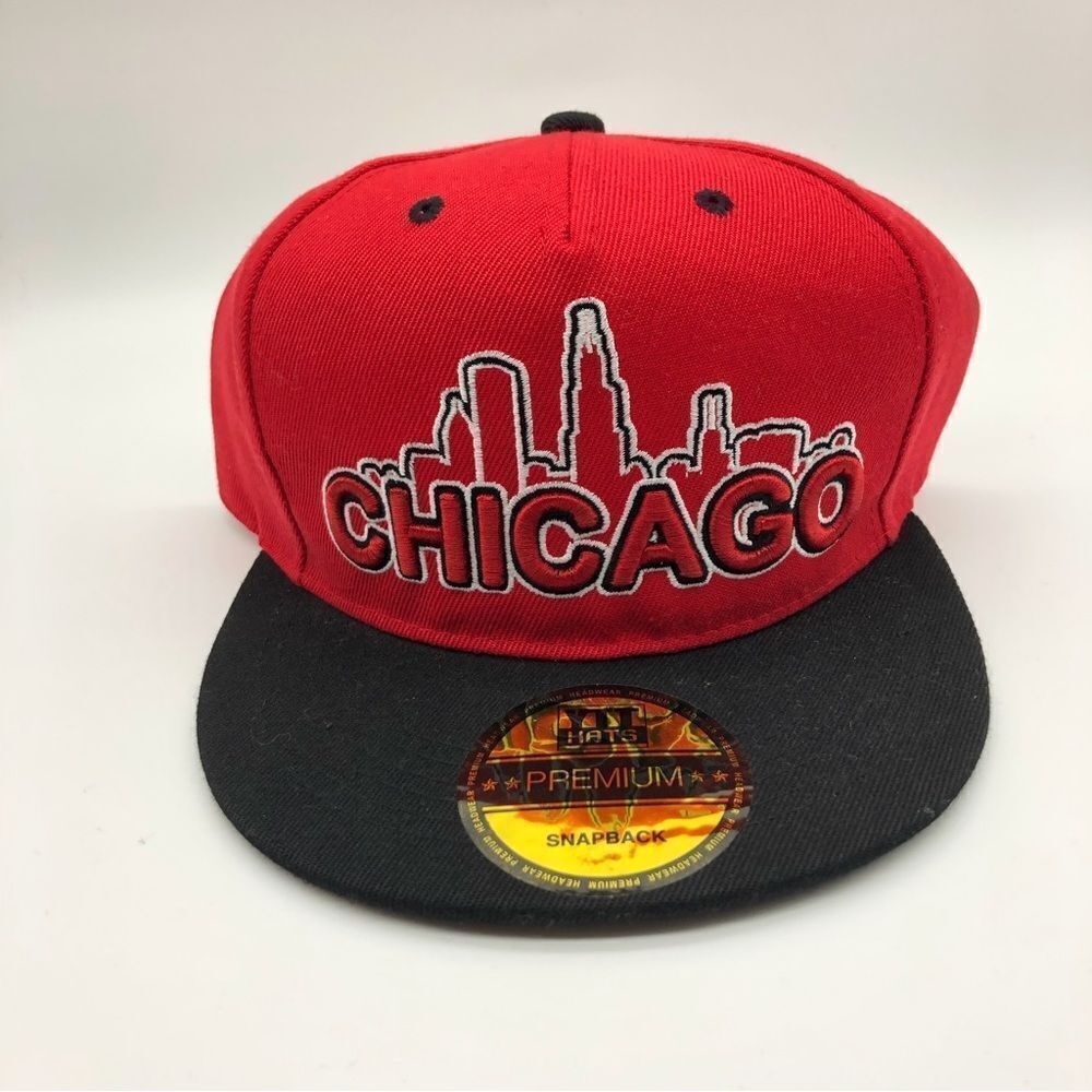 YTT Hats Chicago Embroidered City Snapback Cap‎ Red Black NWT
